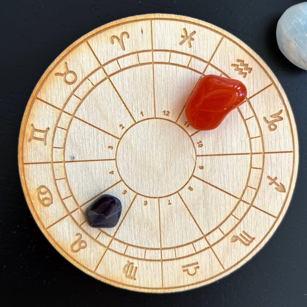 Wood Engraved Zodiac Crystal Board - The Mystics Club