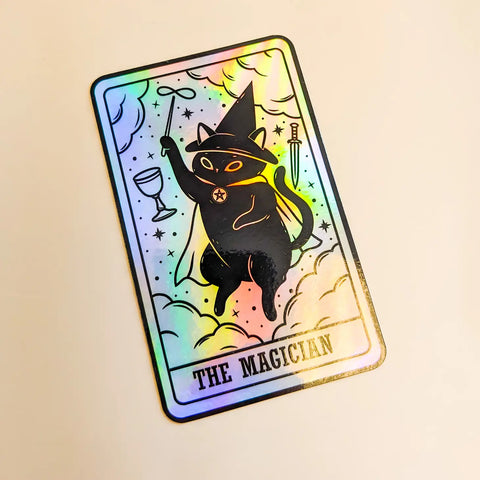 The Magician Black Cat Tarot Card Holographic Sticker