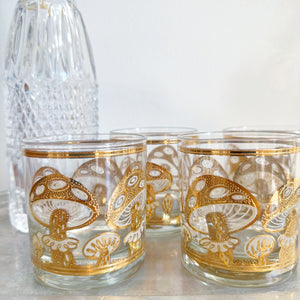 Culver Glass Gold Mushroom Lowball Glasses