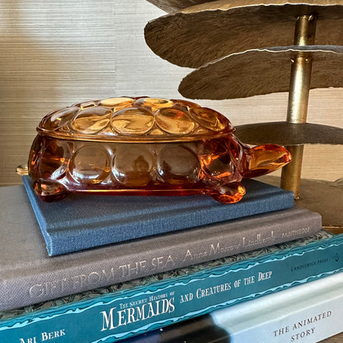 Amber Glass Turtle Dish With Lid