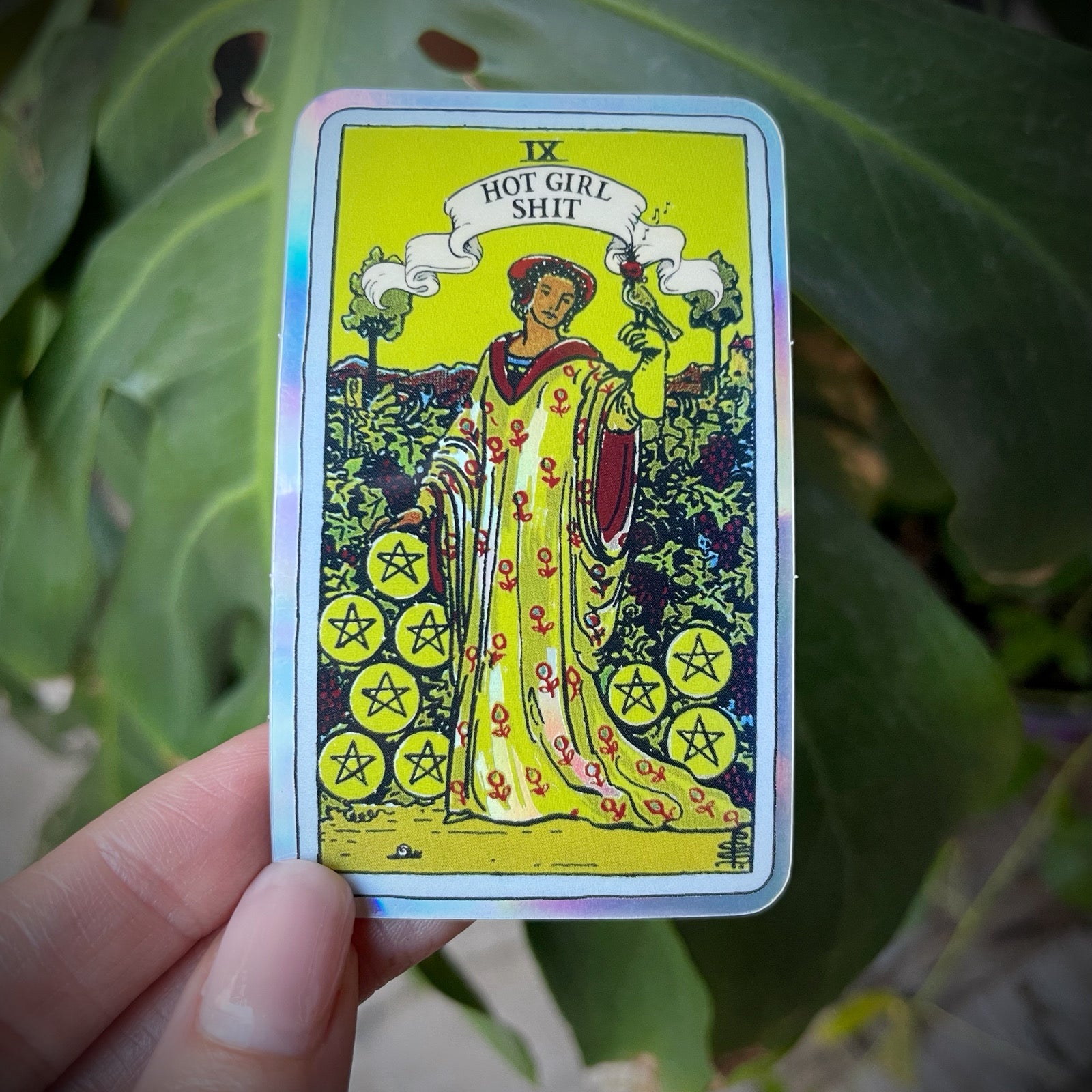 Nine of Pentacles Holographic Tarot Sticker