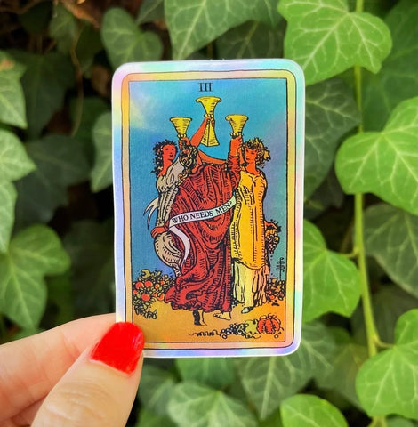 Three of Cups Holographic Tarot Sticker