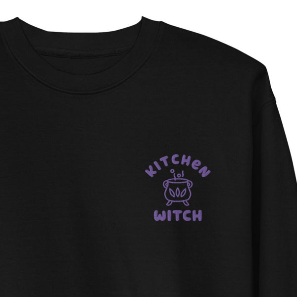 Kitchen Witch With Cauldron Embroidered Crewneck Sweatshirt