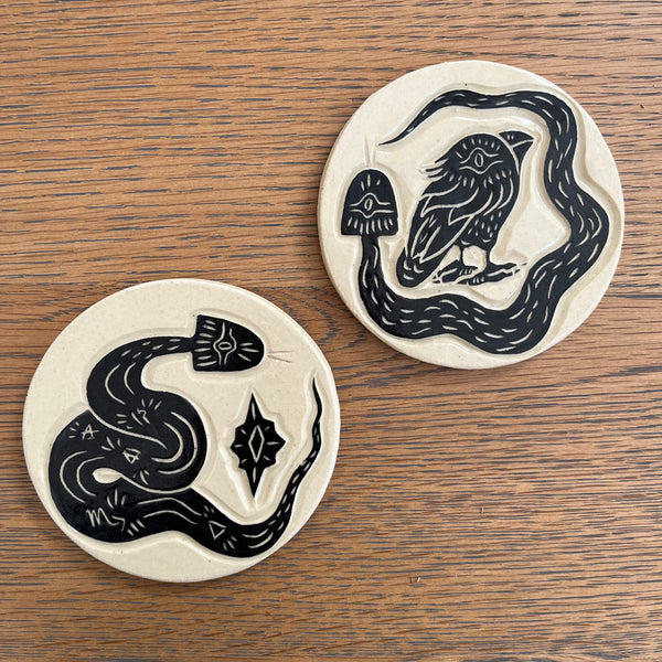 Snake and Crow Coasters Set