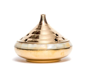 Brass Temple Incense Burner With Mother of Pearl - The Mystics Club