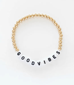 Good Vibes Beaded Gold Stretch Bracelet - The Mystics Club