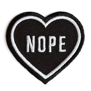 Nope Heart Black Embroidered Iron-On Patch - The Mystics Club