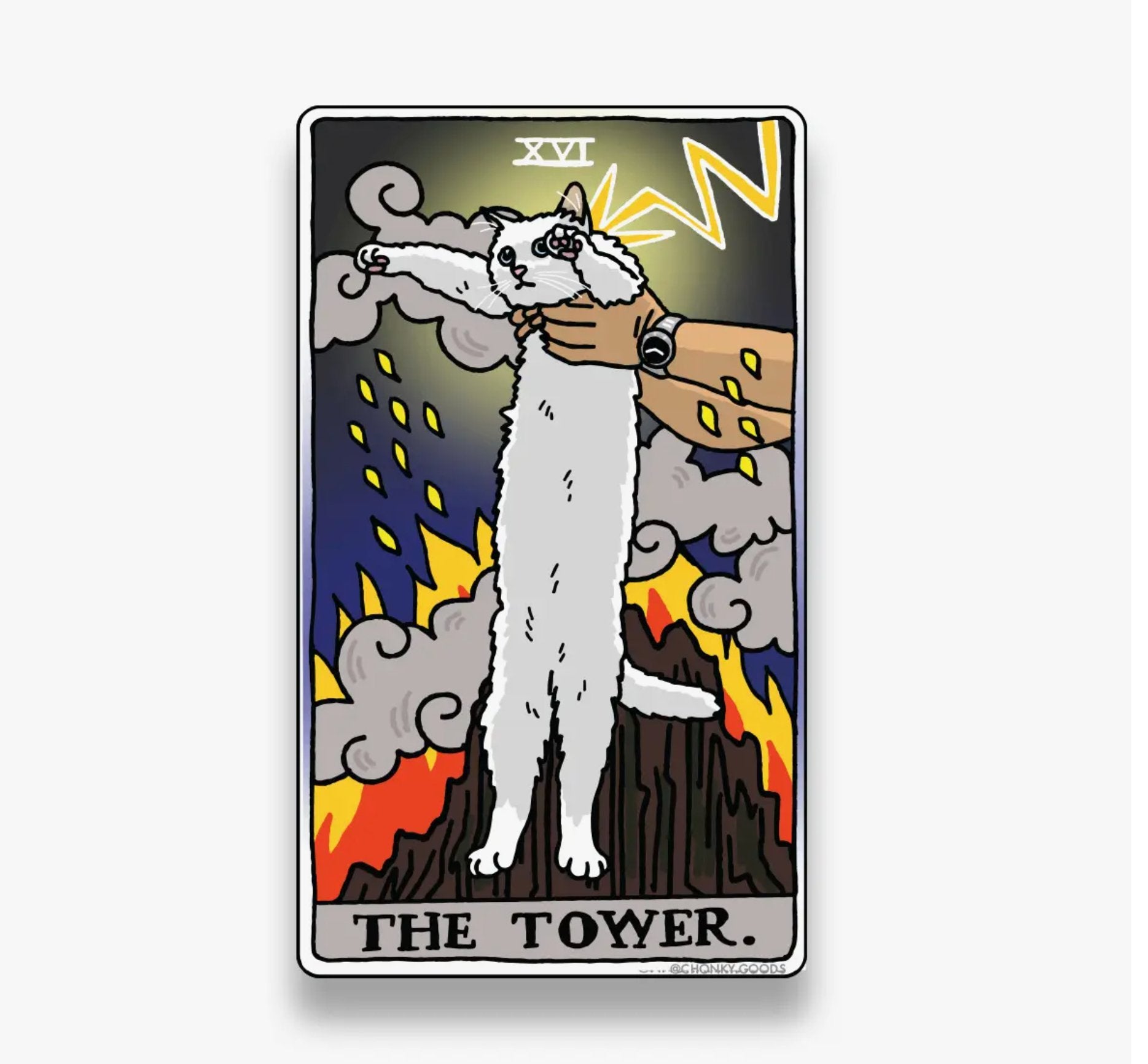 The Tower Tarot Cat Meme Die-Cut Sticker - The Mystics Club